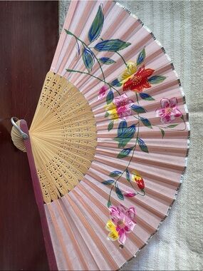 Hand-Painted Pink Floral Folding Fan